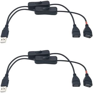 USB AAN OFF Schakelaar 2 stuks 30 cm Y verlengkabel met dubbele schakelaar man-naar-vrouwelijk datakabel (1x USB-gegevens en Power Female en 1x USB Power Female)