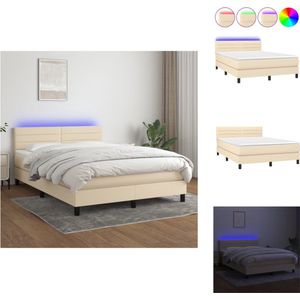 vidaXL Boxspring crème LED 140x200 - Pocketvering matras - Huidvriendelijk topmatras - Bed