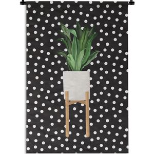 Wandkleed PlantenKerst illustraties - Illustratie van een plant met lange bladeren op een zwarte achtergrond met witte stippen Wandkleed katoen 60x90 cm - Wandtapijt met foto
