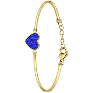 Lucardi Dames Stalen goldplated armband hart kristal sapphire - Armband - Staal - Goudkleurig - 20 cm
