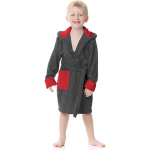 Ladeheid Kinderen Badjas met Capuchon - Wasmachine bestendig - Katoen - Badstof - LA-LA40-103-DG - Graphite/Rot (D07/D10) - 98-104