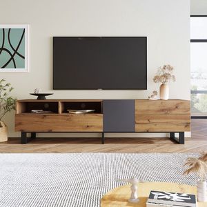 KOMHTOM Tv meubel met korte panelen Rustiek Woodgrain kleurenblok 180 cm