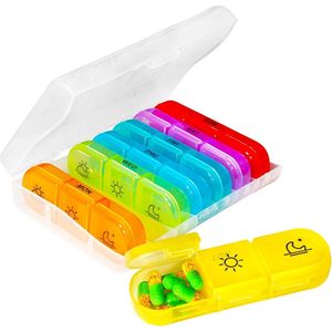Tablettenbox - 3 vakken - dagelijks gebruik - 7 dagen - draagbaar - 21 vakken - gemakkelijk te openen - voor medicijnen - vitaminen - transparant