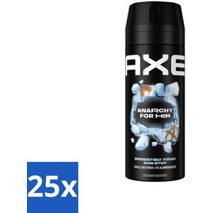 25 x Axe Deodorant Bodyspray Anarchy for Him 150 ml - Deodorant Bodyspray - 48 Uur Frisheid - Geurbestrijdende Zink - Granaatappel En Sandelhout - Unisex