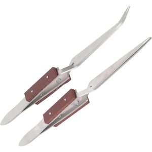 Solderen Pincet Set - Rvs Gebogen en Rechte Pincet met Houten Handvat - Voor Sieraden Maken en Reparatie