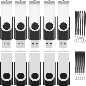 USB-stick 4GB 10 Stuks Zwart Memory Stick 4 GB USB 2.0-flashdrives Swivel geheugensticks Portable Data Storage met 10 lanyards