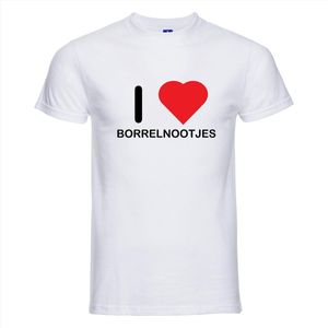 I LOVE BORRELNOOTJES T-shirt - 100% Katoen - Maat 2XL - Classic Fit - Wit