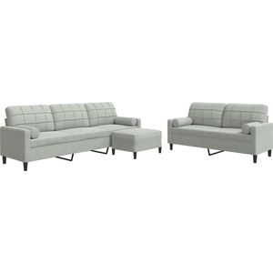 vidaXL Loungeset 3-delig - Fluweel Lichtgrijs Loungebank - Bankstel - Fluweelbanks - Velours Bank - 2 Zits Bank