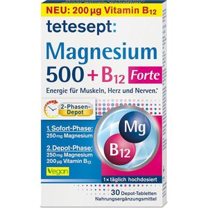 Tetesept - Magnesium 500 + B12 - Depottabletten - 30 Stuks