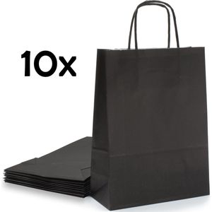 PrimeAmbition Kraft Papieren Tasjes Met Handvat – Zakjes – 10 Stuks – Zwart – 18x8x24 cm – Cadeautasjes