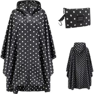 Poncho - Festival - Regenponcho Fiets Dames & Heren - Raincoat Heren - Fietsponcho - Unisex - Waterdicht - Zwart met Stippen