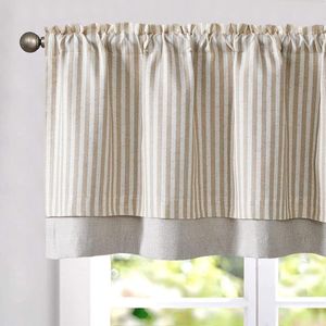 Dubbellaags linnen vitrage, strepen, keuken, gordijn, klein, raamgordijn, ondoorzichtig, gestreept, gordijn, verduistering, landhuis, bistrogordijn voor eetkamer, 1 stuk, 125 x 45 cm, bruin op
