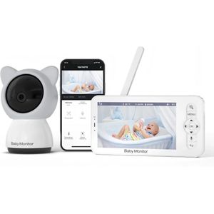 Baby Monitor - Babyfoon - Babyfoon met Camera - Baby Monitor - Binnencamera - Nachtzicht - 5 inch LCD - Video-intercom - 355 ° PTZ 300 m bereik tweerichtingsvideo - Grijs