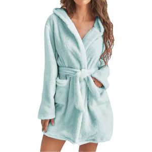 Korte Wollige Badjas Dames - Warme Knuffelbadjas zonder Capuchon