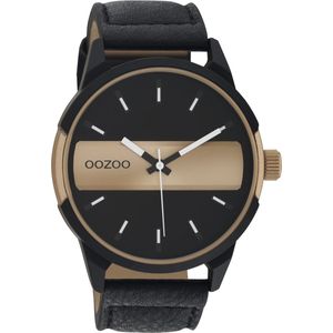 OOZOO Timpieces - Zwart/champagne horloge met zwarte leren band - C11001