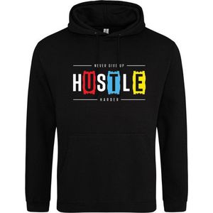 HUSTLE Hoodie | Sweater | Capuchon | Trui | Hooded | Print | Zwart | Maat M