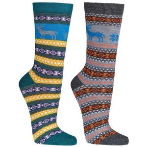 Wollen sokken | Hygge sokken | Kleur: Blauw / Bruin | Maat: 39-42 | Aantal: 2 paar