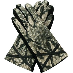 Dames handschoenen slangenprint snakeprint beige zwart maat M/L
