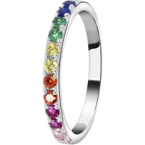 Lucardi Dames Ring bar regenboog zirkonia - Ring - Moederdag Cadeautje - Echt Zilver - Zilverkleurig