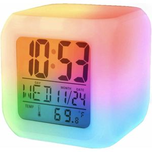 Digitale wekker met 7 kleuren, met groot led-display met temperatuur, datum, snooze voor kinderen, jongens, meisjes, reiswekker met batterijback-up, lichtwekker voor bureau