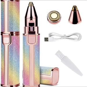 Facial Hair Remover voor Dames, 2 in 1 Elektrische Wenkbrauw Trimmer & Face Hair Remover met Ledlicht, Professional Face Hair Trimmer Oplaadbaar Pijnloos Elektrische Epilator voor Gezicht Benen Oksel, Neus, Armen, Bikinilijn en Wenkbrauw