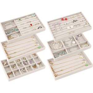 Sieradendienblad, 6 stuks sieradenlade-organizerset, stapelbaar, sieradeninzet voor laden, ladeinzet voor halskettingen, armbanden, oorbellen, ringen, horloges