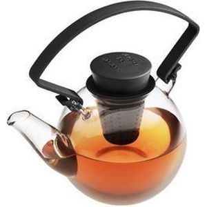 Qdo Theepot Glas - Rond - Met Clip handvat - 1 liter - Zwart