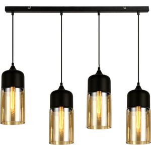 KLIMliving Moorea - Hanglamp Woonkamer - Zwart - Glas - Amber - Hanglamp industrieel - Hanglamp Eetkamer - Hanglamp set - Hanglamp modern