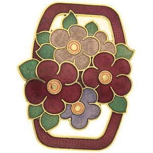 Behave - Rechthoek broche bloemen paars bordeaux - Vintage stijl