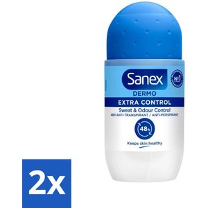 Sanex - Deodorant - Roller - Dermo Extra Control - Extra Bescherming tegen Geur - 50 ml - Voordeelverpakking - 2 stuks