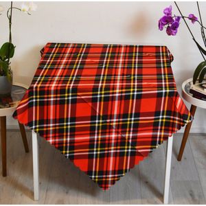 Tafelkleed vierkant 140x140cm- Bedrukt Velvet Textiel -  Rode Ruit Tartan - Tafellaken - De Groen Home