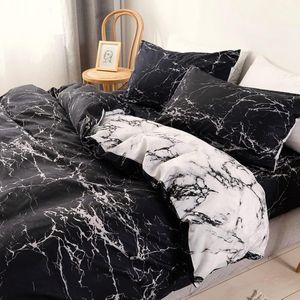 Beddengoed, marmerlook, microvezel, zwart, 2-delig, 135 x 200 cm, dekbedovertrek, eenpersoonsbed, omkeerbaar beddengoed met ritssluiting, tweezijdig bedrukt (JY, 135 x 200 cm, 80 x 80 cm)