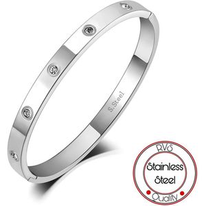 Borasi Bangle Armband | Zilver | 6 mm | RVS Stainless Steel | Zirkonia stenen | Dames Armband | Cadeau | Dames Cadeau | Moederdag Cadeau | Cadeau Voor Haar | Best Verkochte Sieraden