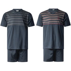 Gentlemen - 2 heren shortama's - korte pyjamasets - 100% katoen - V-hals - navy green/navy-red - maat M