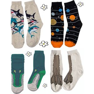 Nature Planet -kindersokken - set van 4 paar toffe sokken (100% Oeko-tex gecertificeerd) maat 35-38