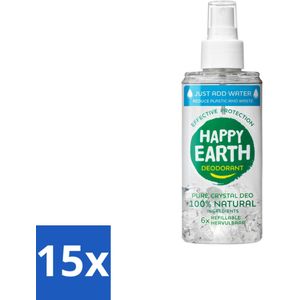 Happy Earth – Deodorant Just-Add-Water Spray – 100% Natuurlijk Unscented – 100 ml - Bulkverpakking - 15 stuks