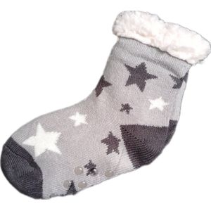 Wintersokken - Huissokken - kinderen - Warme wintersokken - Anti-slip - Kleur grijs - Sterren patroon - Maat 28 t/m 31 - Kerst - Cadeau