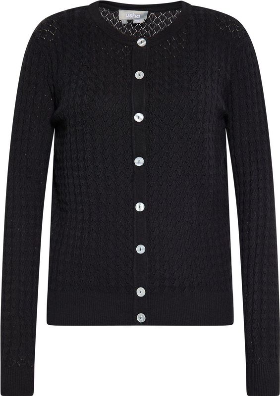 Usha - Gebreid Vest - Zwart - Normale Pasvorm - Lange Mouw