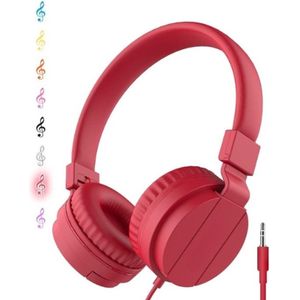 StayPowered Kinderhoofdtelefoon - Perfect Geluid en Comfort voor Jonge Luisteraars - Lichtgewicht - Opvouwbaar Design - Superzachte Oorkussens - Verstelbare Hoofdband - Krachtige 40 mm Drivers - Rood - Levering Sneller dan Aangegeven!