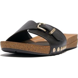 FitFlop Iqushion Adjustable Buckle Leather Slides BRUIN - Maat 42