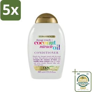 5 x OGX - Coconut Miracle Oil - Conditioner - Herstellend - Voor Beschadigd Haar - 385 ml - Grootverpakking - Haarherstel - Beschadigd Haar - Kokosolie Conditioner - Zijdezacht Haar - Pluisvrij Haar