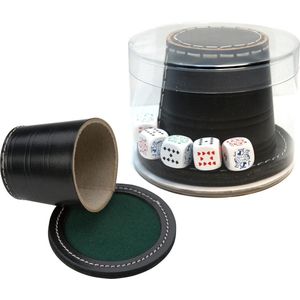 Pokerbeker Leder 9cm.+ Deksel+ Pokerstenen