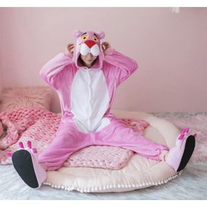 Roze Panter onesie maat 134/140 - Dieren – Verkleedkleren - kinderen - jongens - meisjes - Huispak - Carnaval