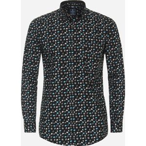 Redmond comfort fit overhemd - popeline - zwart dessin - Strijkvriendelijk - Boordmaat: 41/42