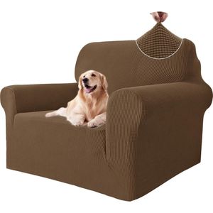 Stretch Bankhoes 1 Zit, Elastische Bankhoezen Voor Woonkamer, Universele Rekbare Armsteun Sofahoes, Krasbestendig Meubelhoes Voor Bank, Bruin