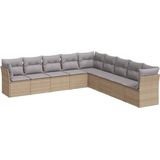 vidaXL - 9-delige - Loungeset - met - kussens - poly - rattan - beige