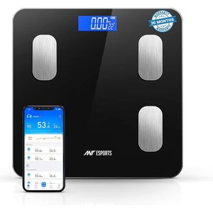 Ant Esports Flora Smart Digitale Persoonlijke Weegschaal – Nauwkeurig tot 0,1kg – Lichaamsgewicht & Vet Monitor – Spier & BMI Analyse – Bluetooth Lichaamssamenstelling – 180kg Capaciteit – Zwart – Black Friday Deal