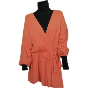 Dames Tuniek - Italiaanse Mode - Oversized - Geplooid - Kleur Oranje - Maat 46 t/m 54