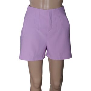 Dames - Korte Broek - Broekrok- High Waist - Stretch - Butlift - Kleur Lila - Maat 36/38 S/M
