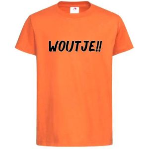 T-shirt Kinderen """"WOUTJE!!"" Op Achterkant EK Voetbal Europees Kampioen Kampioenschap Oranje | korte mouw | Oranje/zwart | maat 158/164